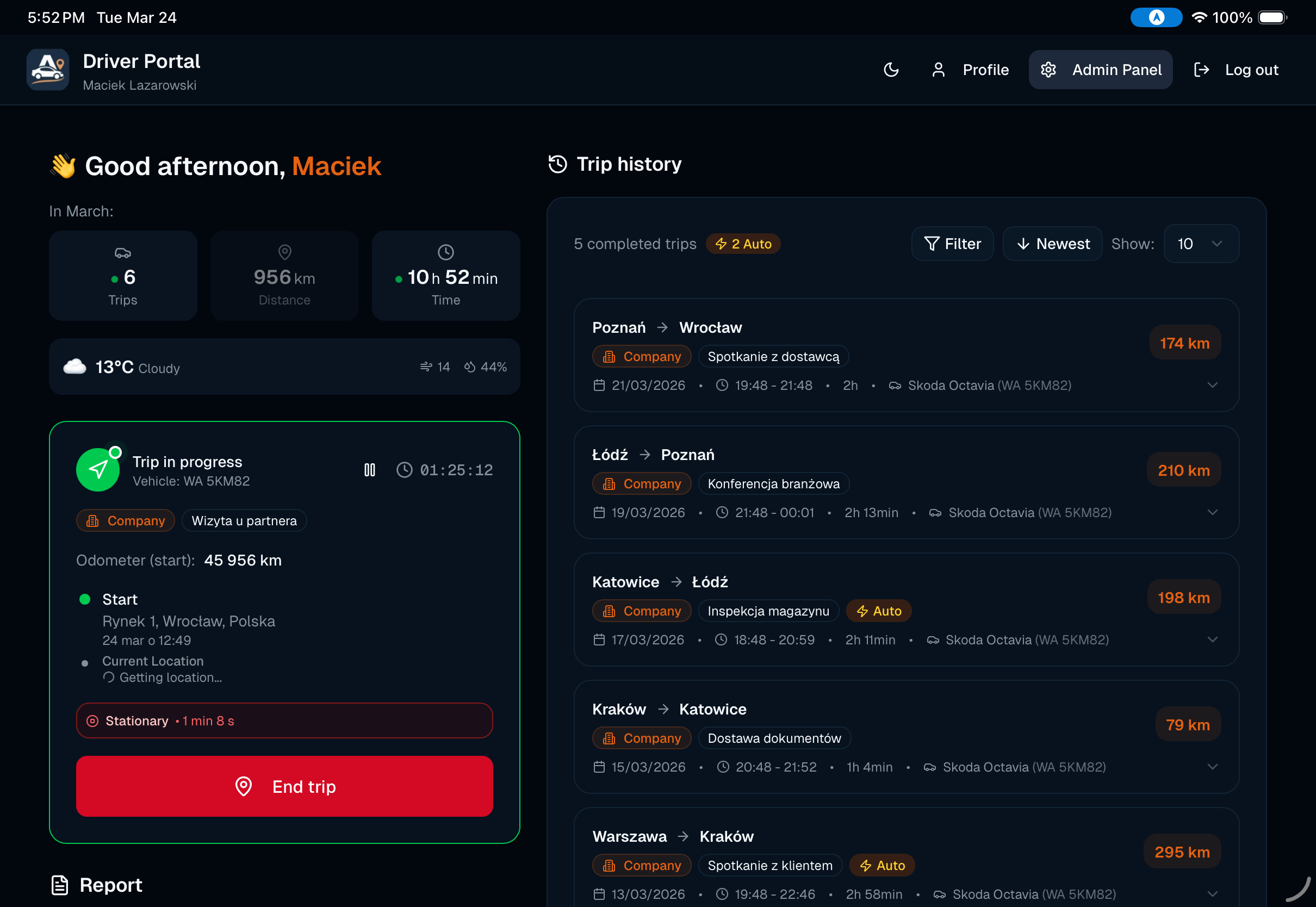Driver portal - dark mode